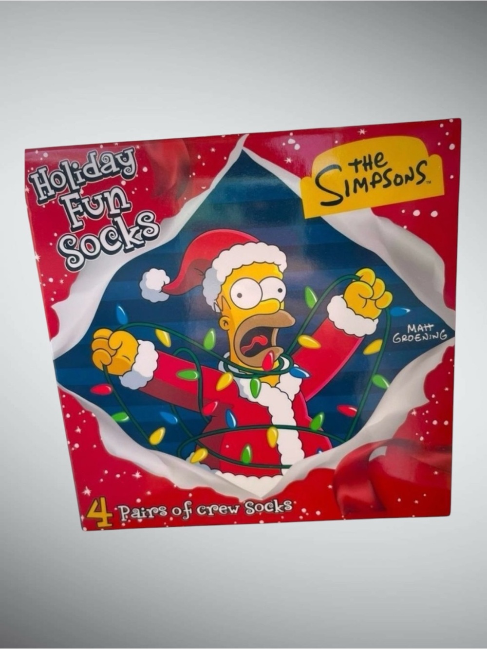 The Simpsons Holiday Fun Crew Socks Gift Box 4 Pair Men’s 6-12 NWT